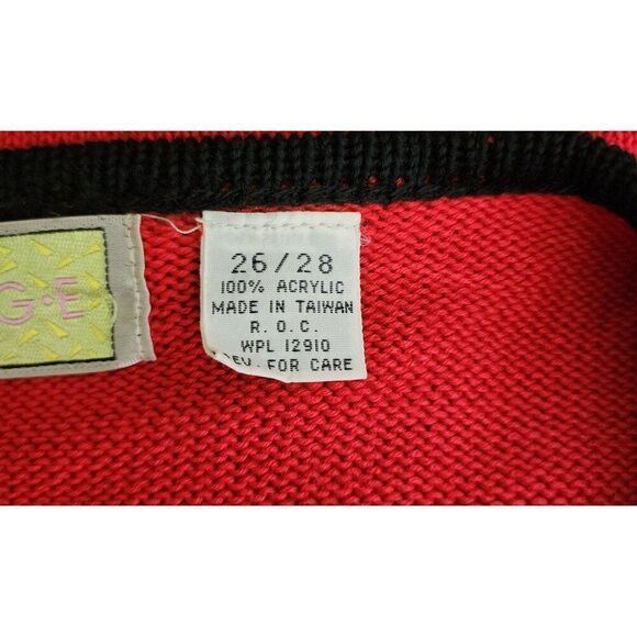 Vintage 80s Cardigan Chunky Sweater Crocheted Rose Womens Plus Size 26 Red - Picture 10 of 11